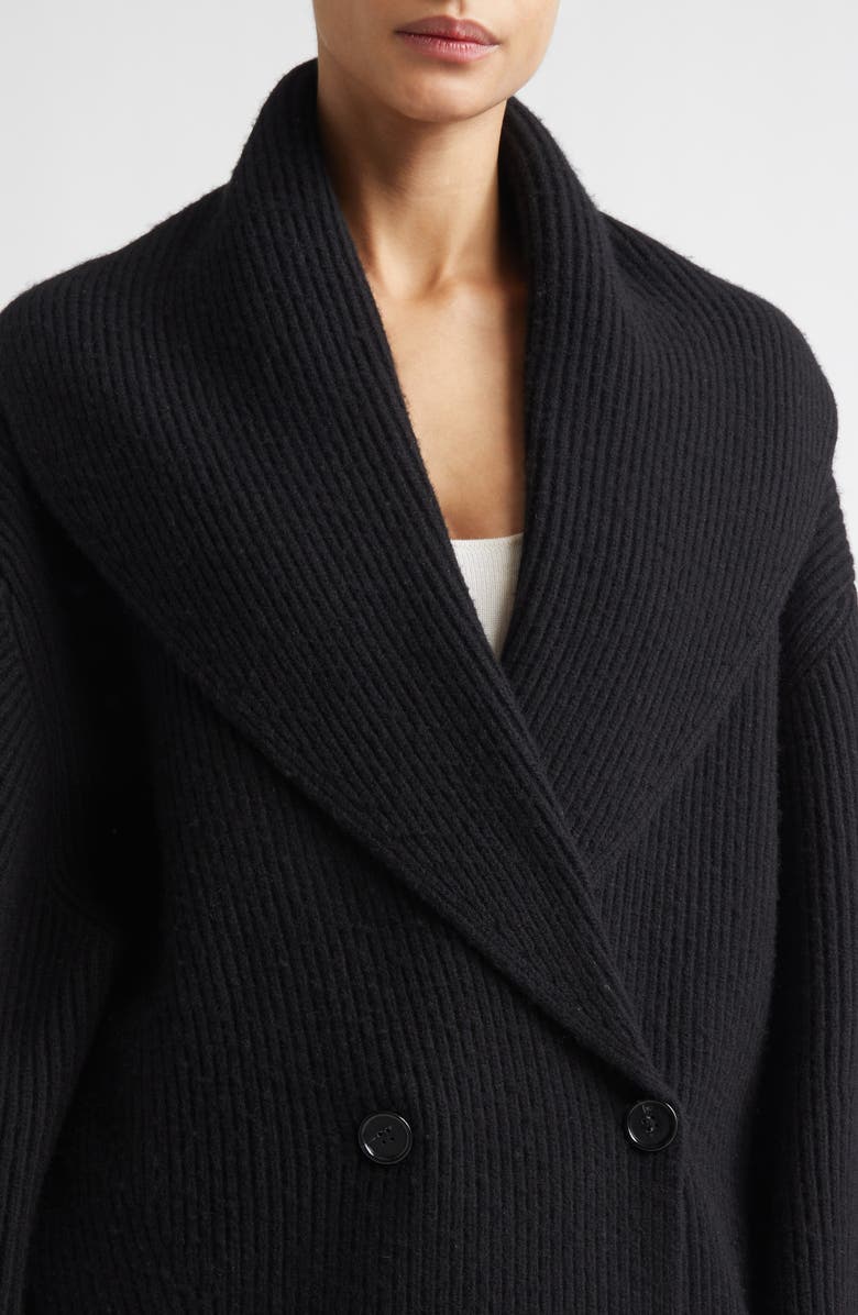 TOTEME Shawl Collar Wool Rib Cardigan, Alternate, color, Black