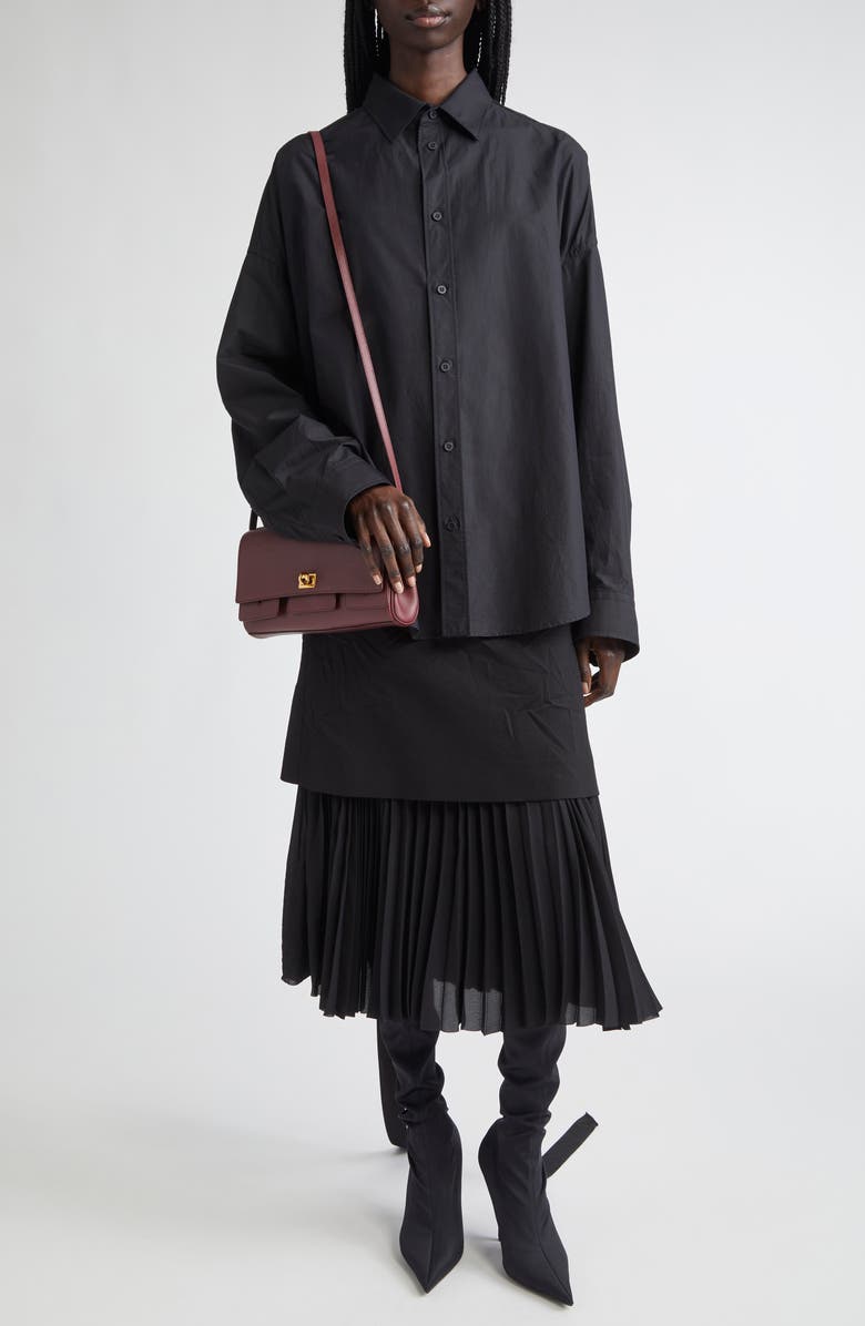 Pleated Mixed Media Layered Midi Skirt