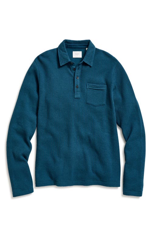 Billy Reid Long Sleeve Drop Needle Polo In Reflecting Pond