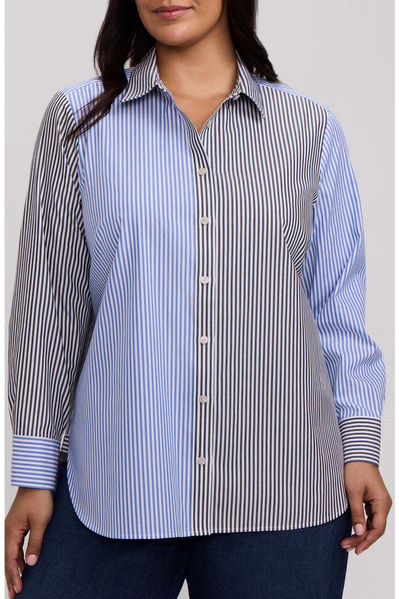 Meghan Colorblock Stripe Cotton Button-Up Shirt, Main, color, BLUE/ MULTI