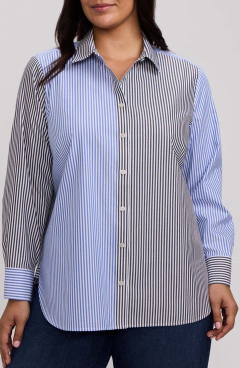 Meghan Colorblock Stripe Cotton Button-Up Shirt