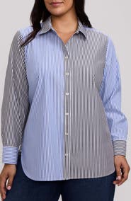Foxcroft Meghan Colorblock Stripe Cotton Button-Up Shirt