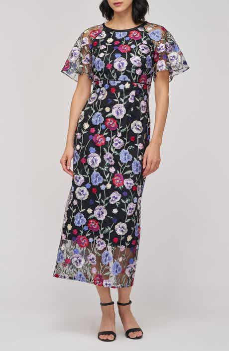 JS Collections Embroidered Floral Mesh Cocktail Dress