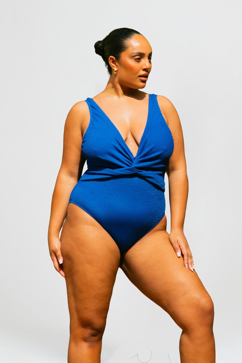Curve Twist Front Sculpting Swimsuit, Alternate, color, Blue