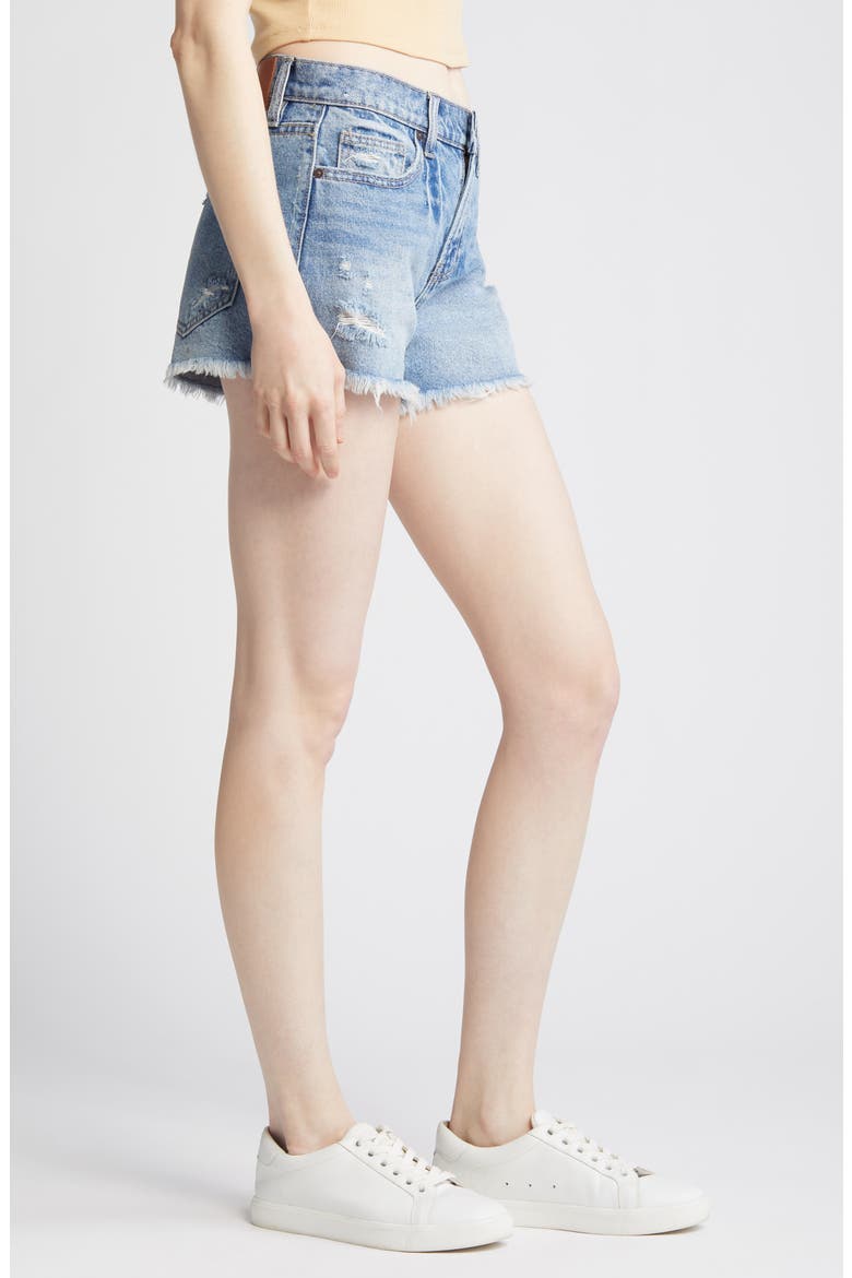 Fray Hem Denim Shorts, Alternate, color, DARK WASH