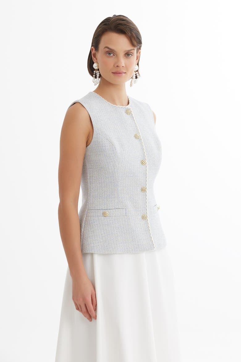 Blue Piped-Detail Vest Skirt Set, Alternate, color, Blue