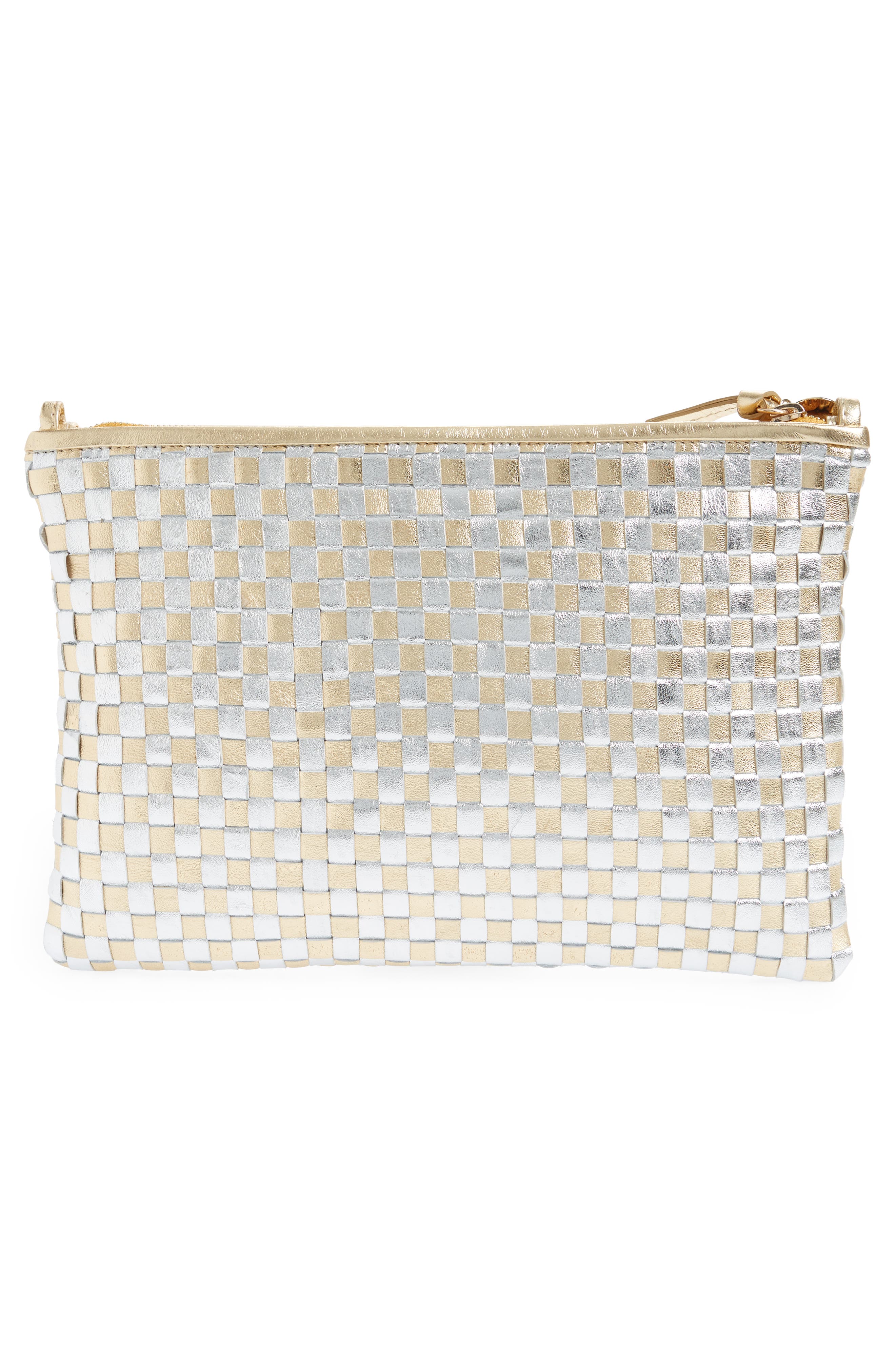 Clare V. Woven Metallic Leather Clutch with Tabs, Alternate, color, 