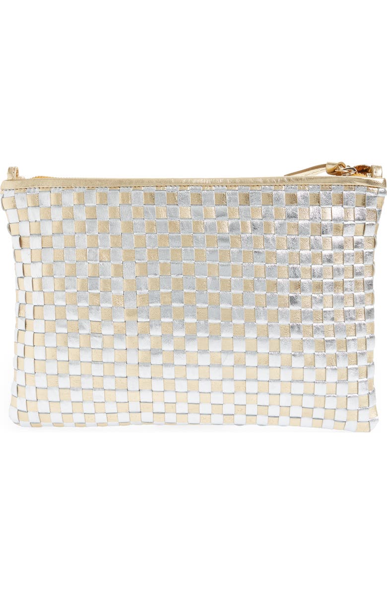 Clare V. Woven Metallic Leather Clutch with Tabs, Alternate, color,