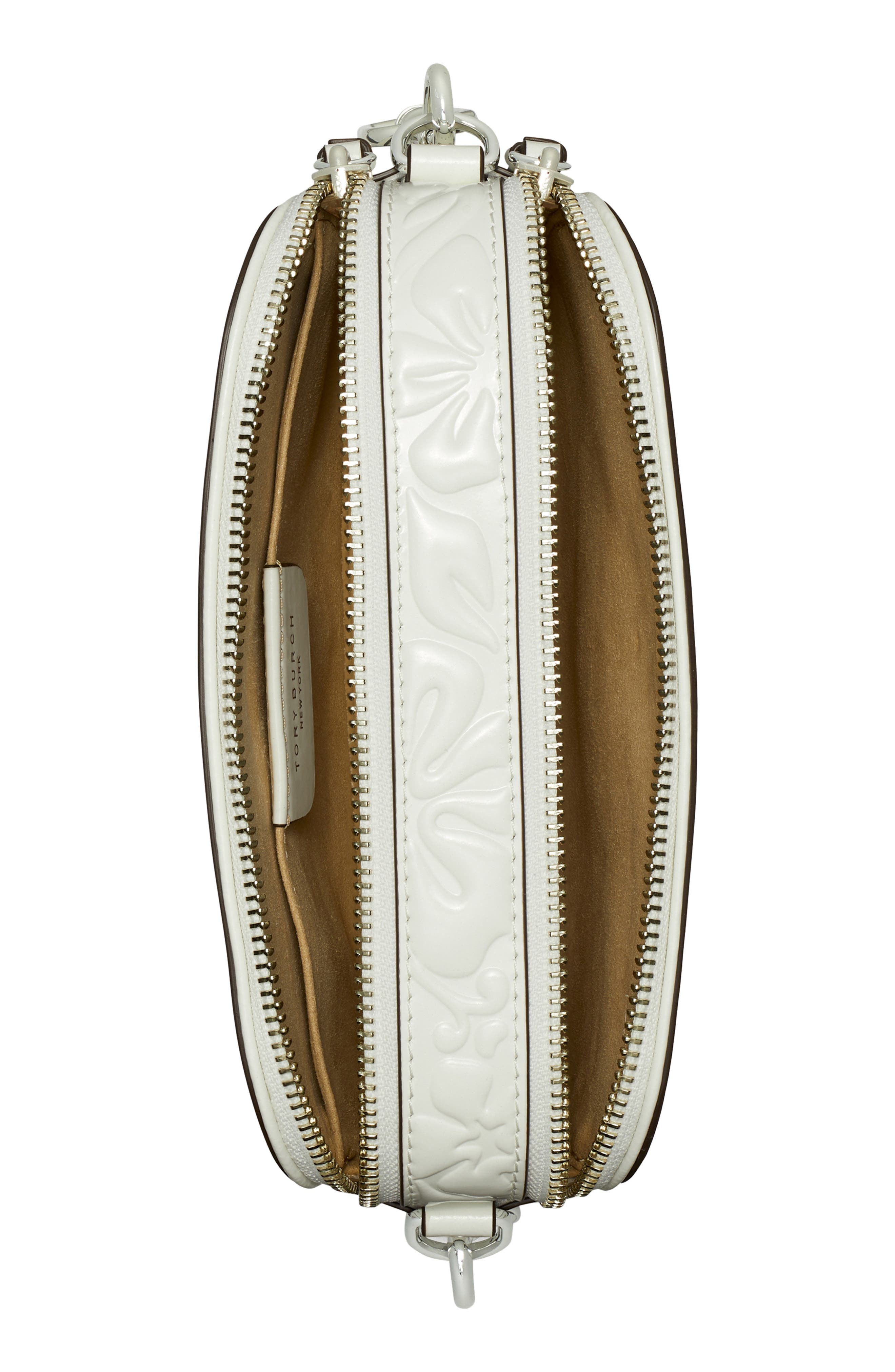 Tory Burch Miller Floral Embossed Mini Leather Crossbody Bag, Alternate, color, 