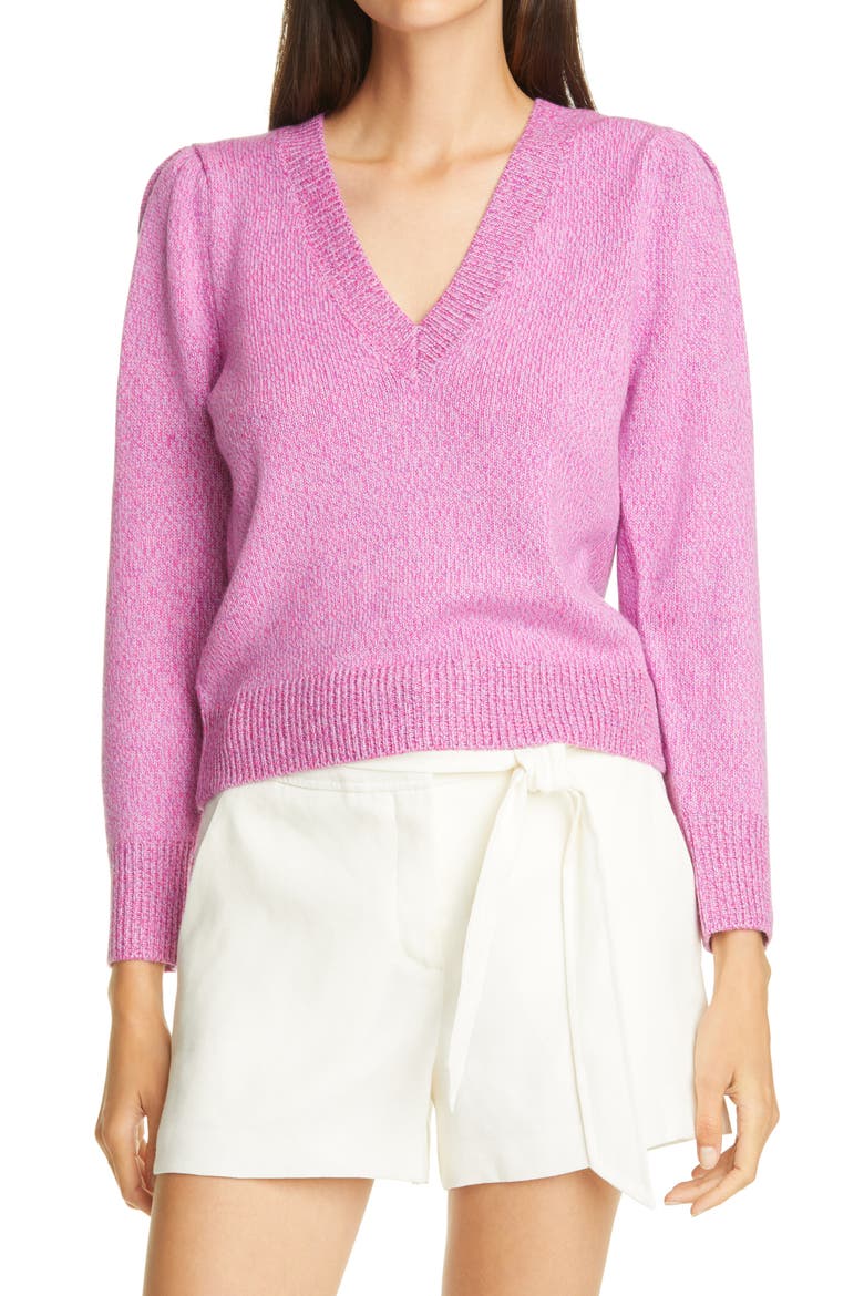 Kenia V-Neck Merino Wool Blend Sweater, Main, color, PINK
