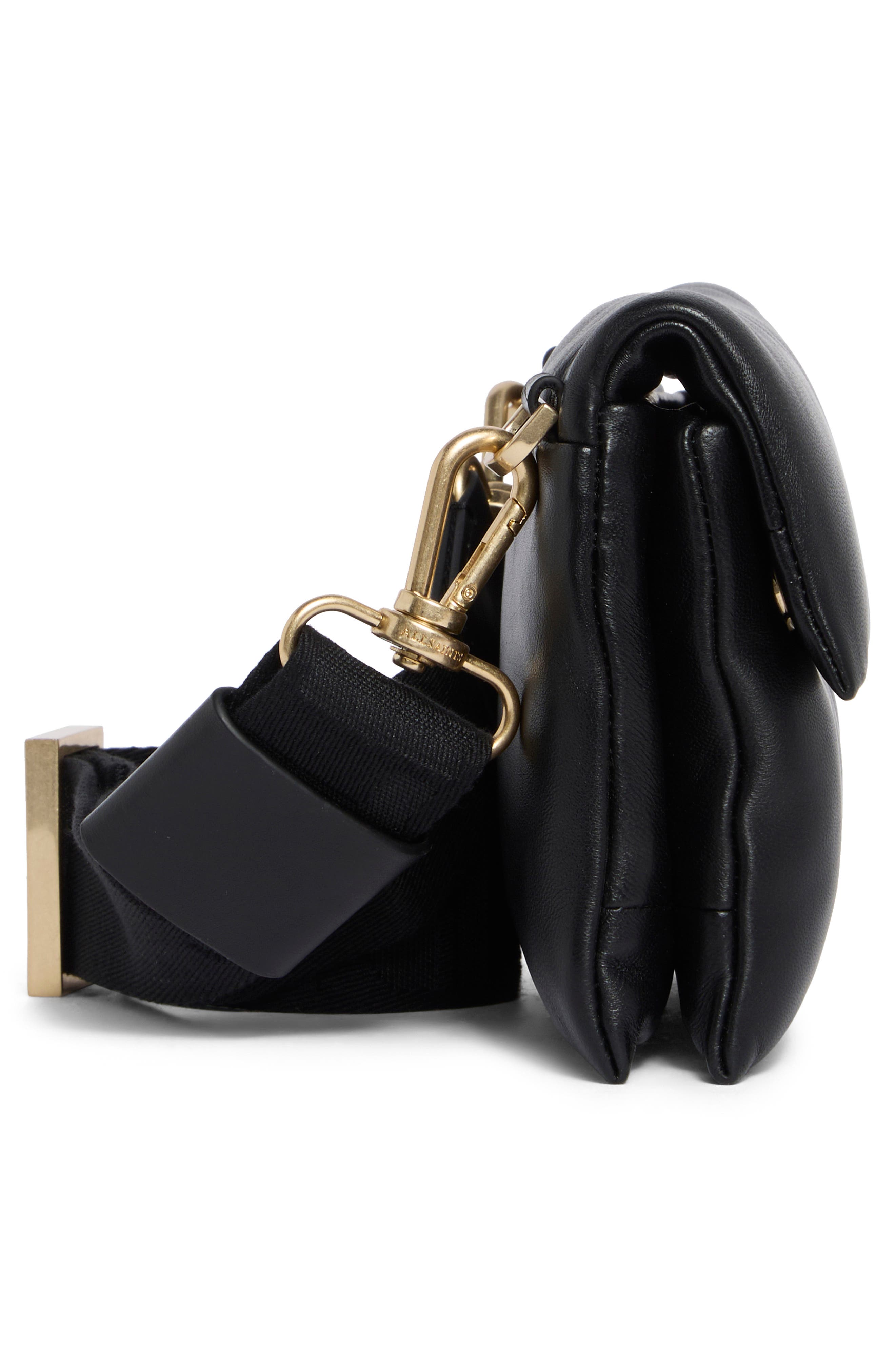AllSaints Ezra Logo Strap Leather Crossbody Bag, Alternate, color, Black