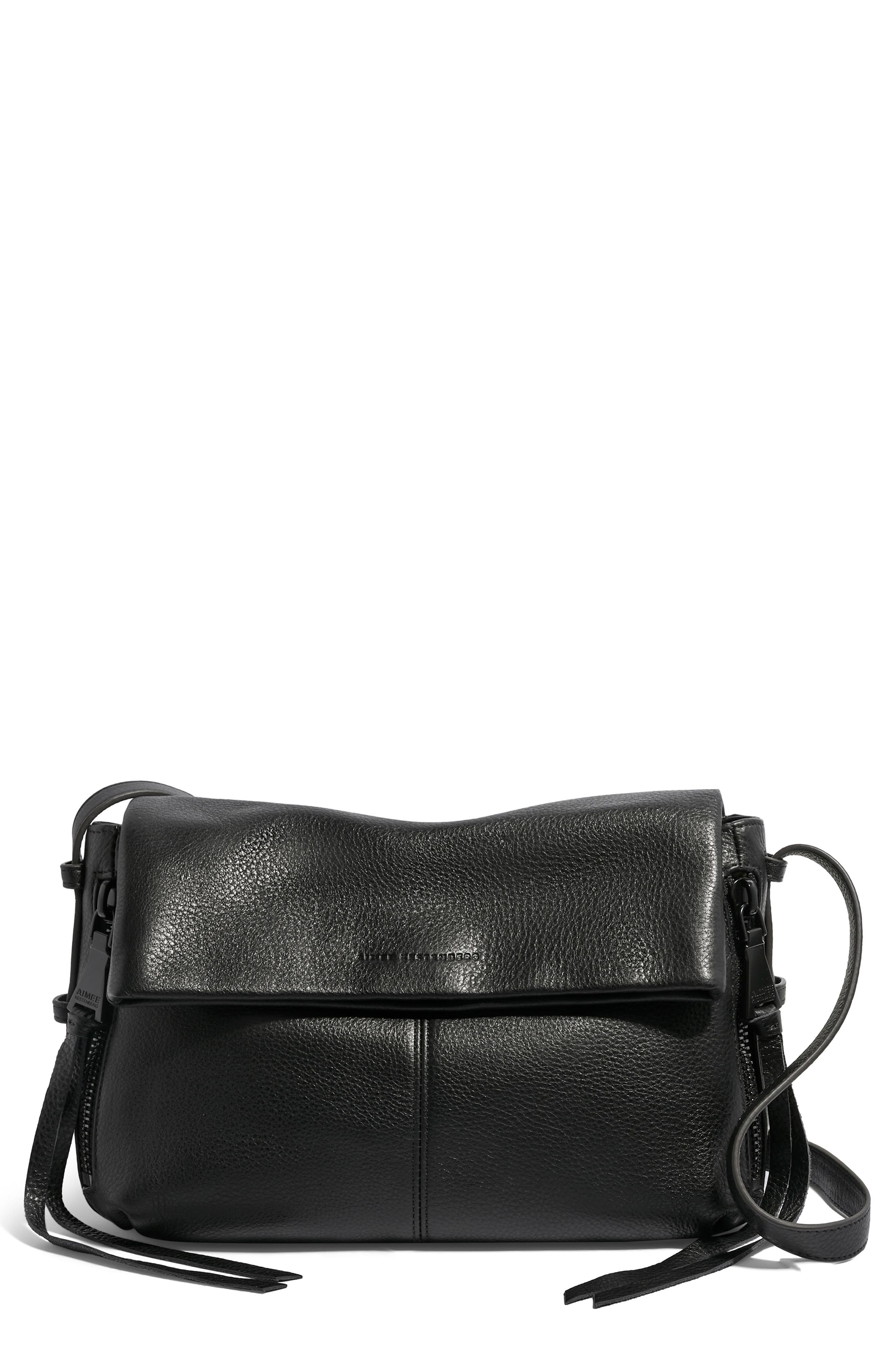 AIMEE Bali Leather Crossbody Bag, Main, color, Black W/ Black