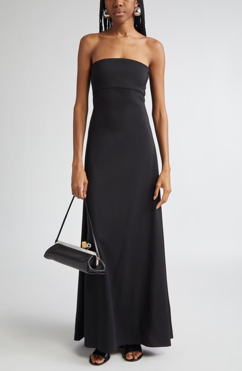 Jacquemus La Robe Bustier Strapless Crepe Jersey Maxi Dress with Train, Main, color, Black