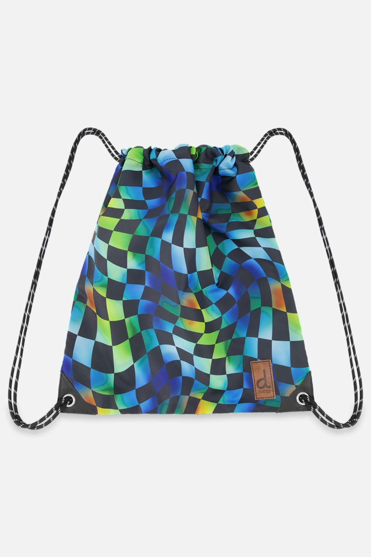 Deux par Deux Checkered Durable Lightweight Sporty Drawstring Bag, Main, color, Blue Checkered Print