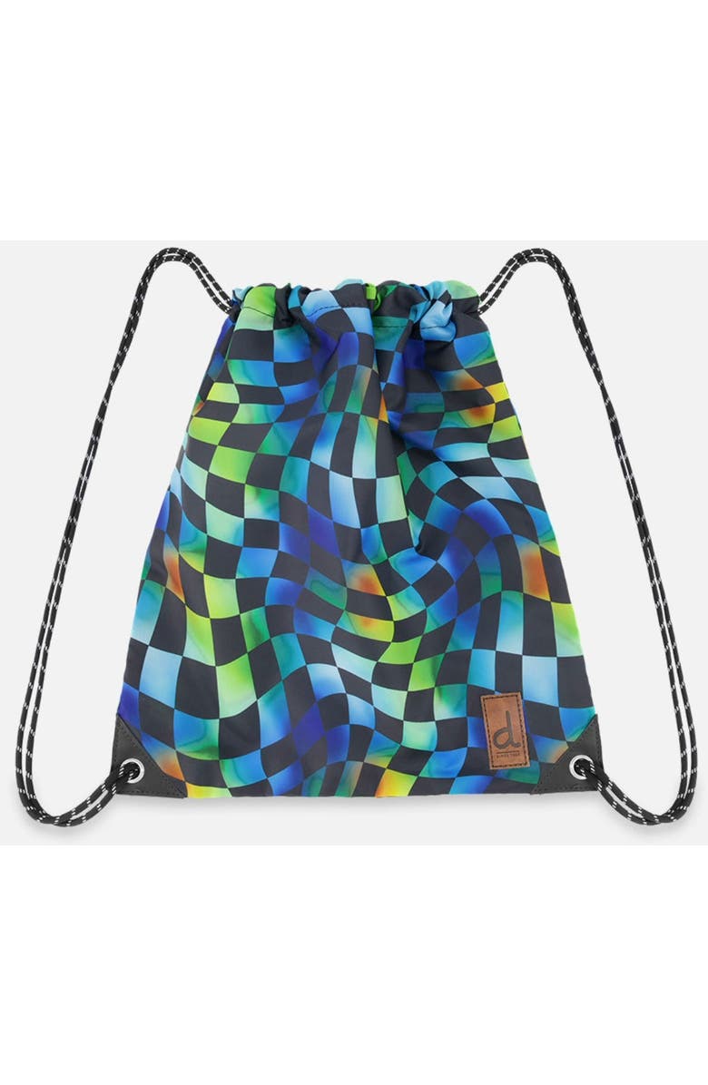 Deux par Deux Checkered Durable Lightweight Sporty Drawstring Bag, Main, color, Blue Checkered Print