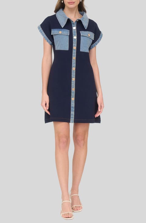 Knit Denim Trim Minidress