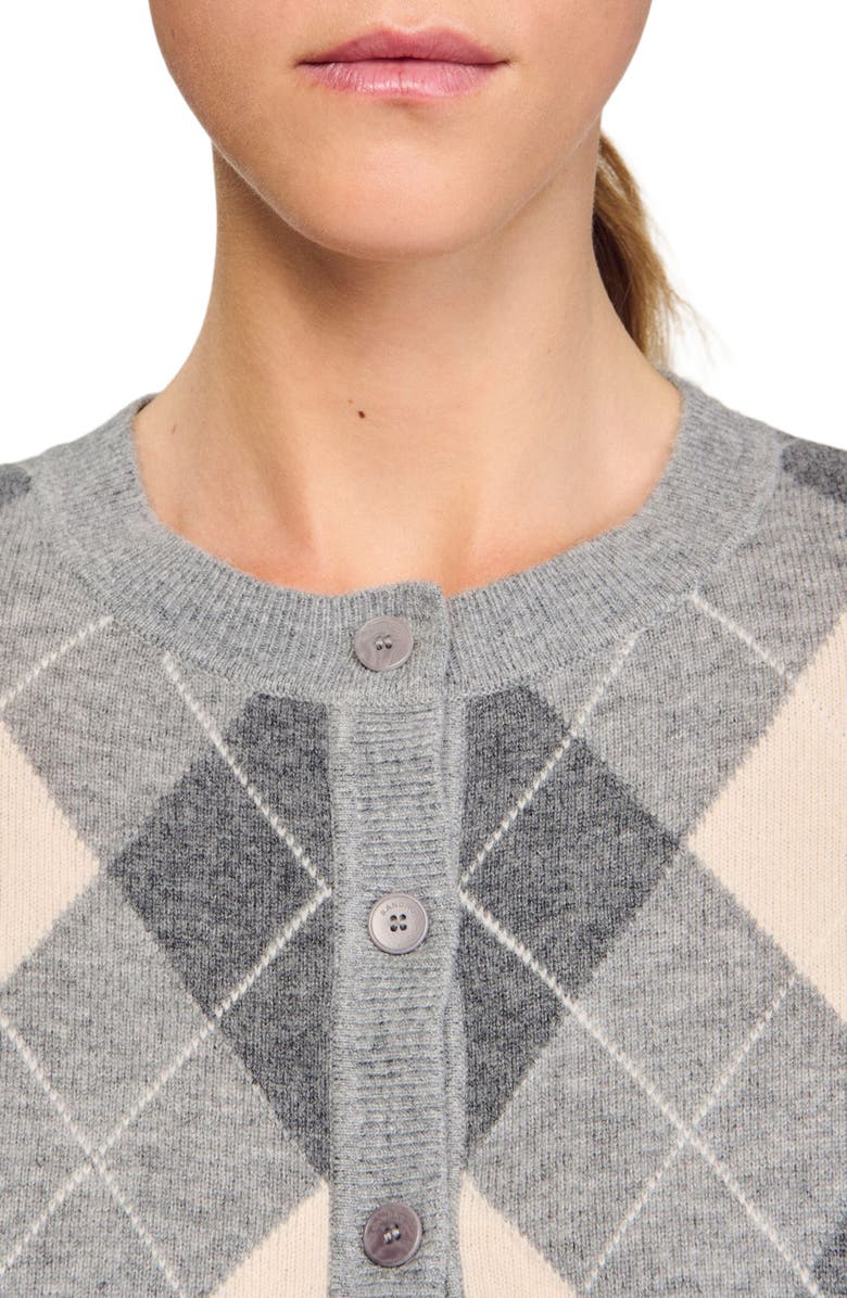 SANDRO Argyle pattern cardigan, Alternate, color, Grey