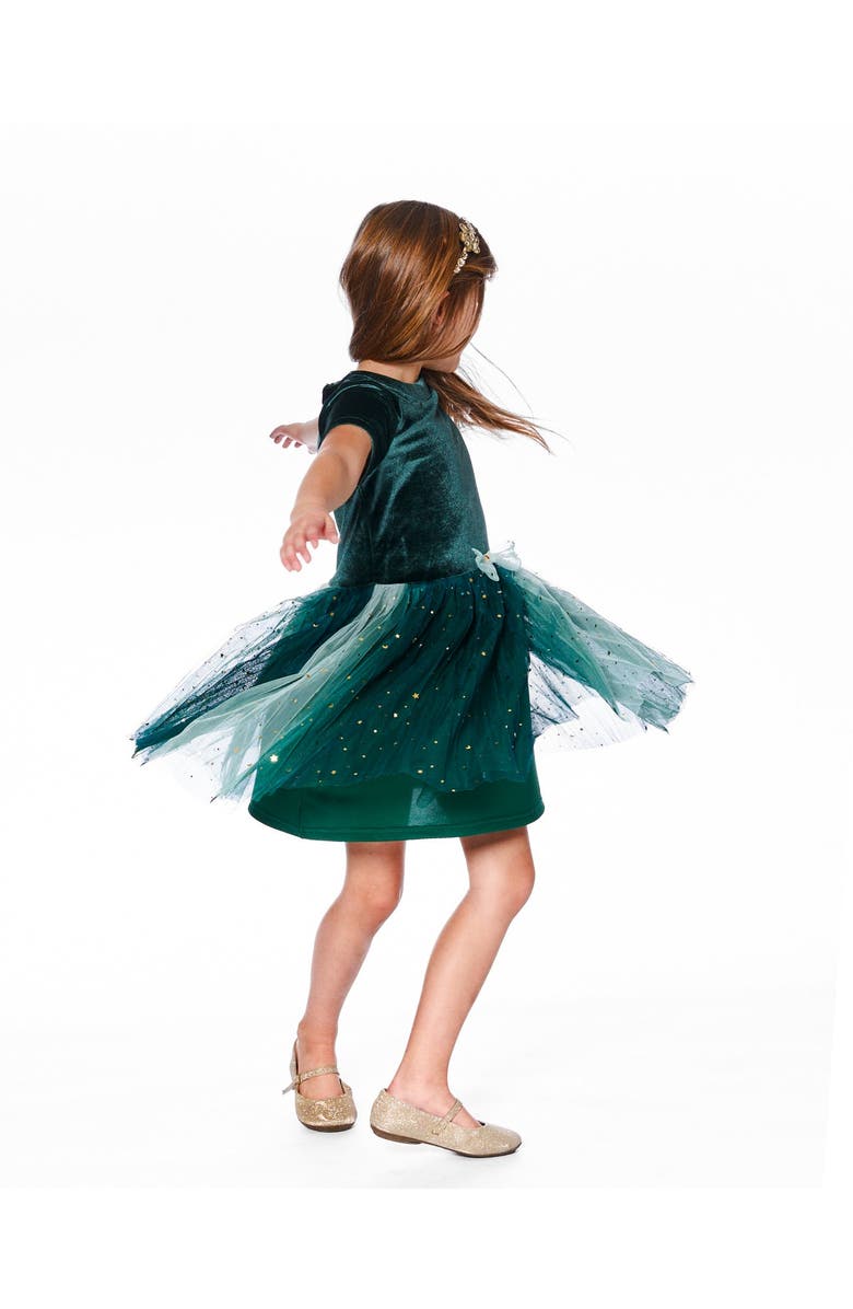 Deux par Deux Bi-Material Short Sleeve Party Dress, Main, color, Forest Green