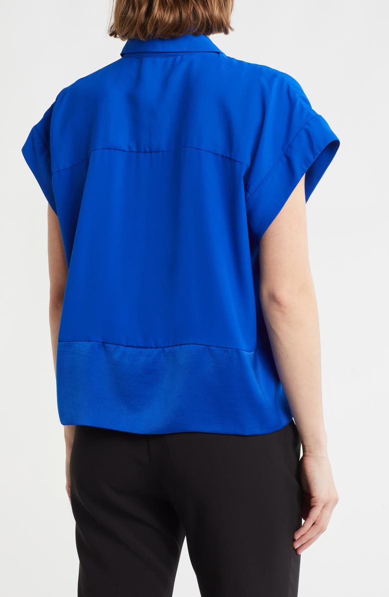 DKNY Short Sleeve Satin Button-Up Shirt, Alternate, color, Atlantic B