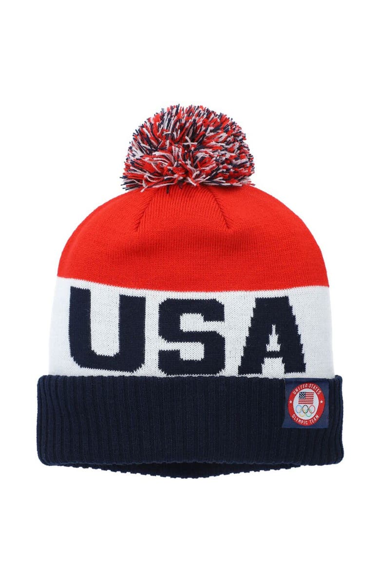 Nike Men's Nike Navy Team USA Classic Stripe Cuffed Knit Hat with Pom, Main, color, 