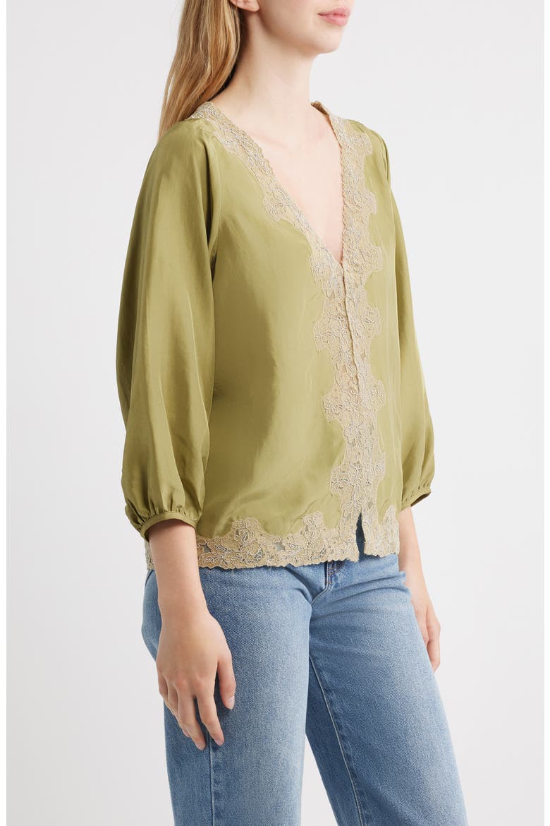 The Long Sleeve Legacy Silk Top, Alternate, color, LIGHT OLIVE/ CREAM