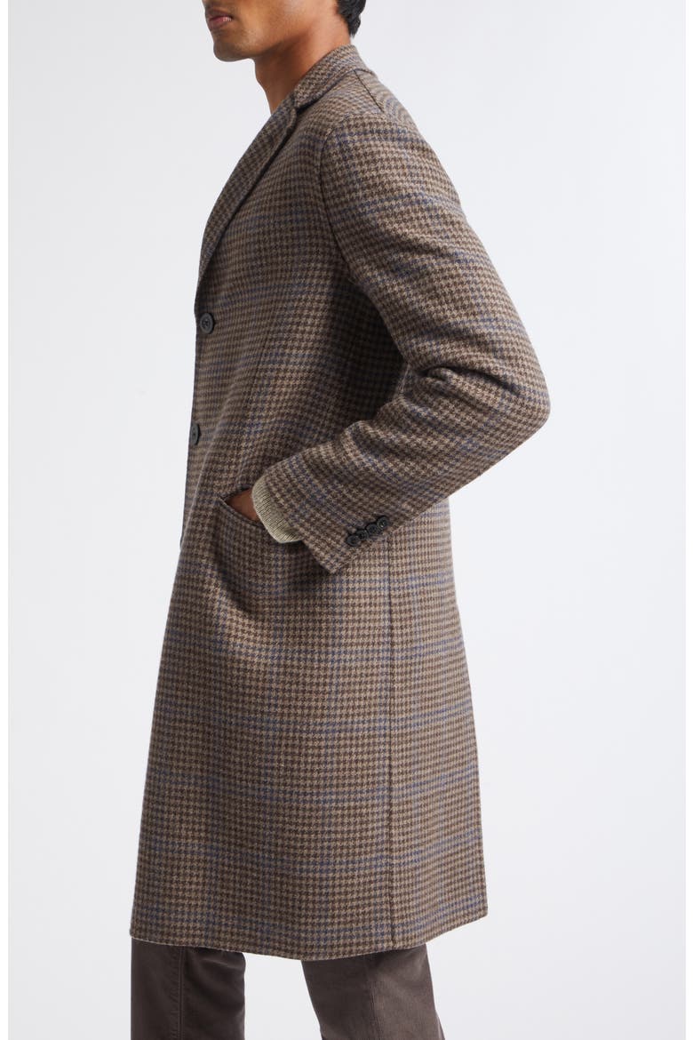 Houndstooth Check Wool, Cashmere & Silk Double Cloth Long Coat, Alternate, color, BROWN