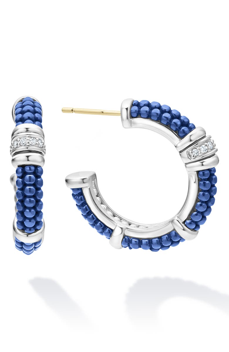 LAGOS Blue Caviar Diamond Hoop Earrings, Main, color, Ultramarine
