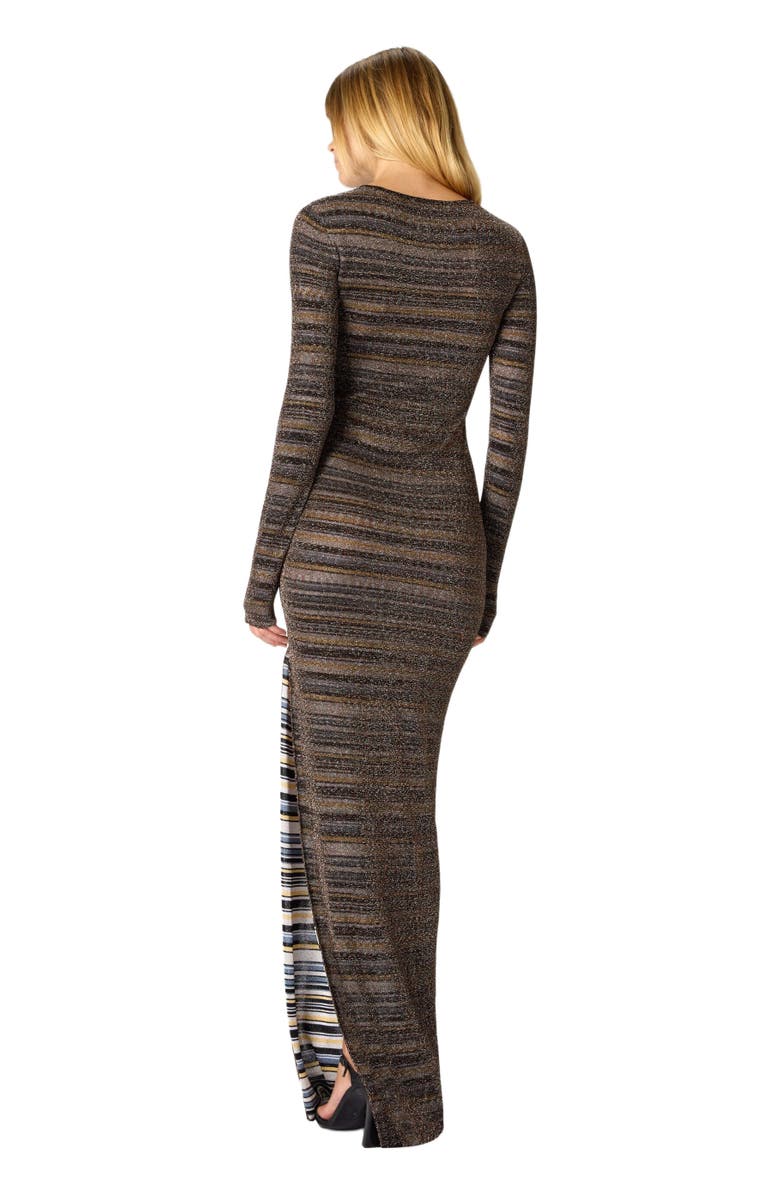Missoni Striped Viscose Lamé Gown With Slit, Alternate, color, Green& Brown