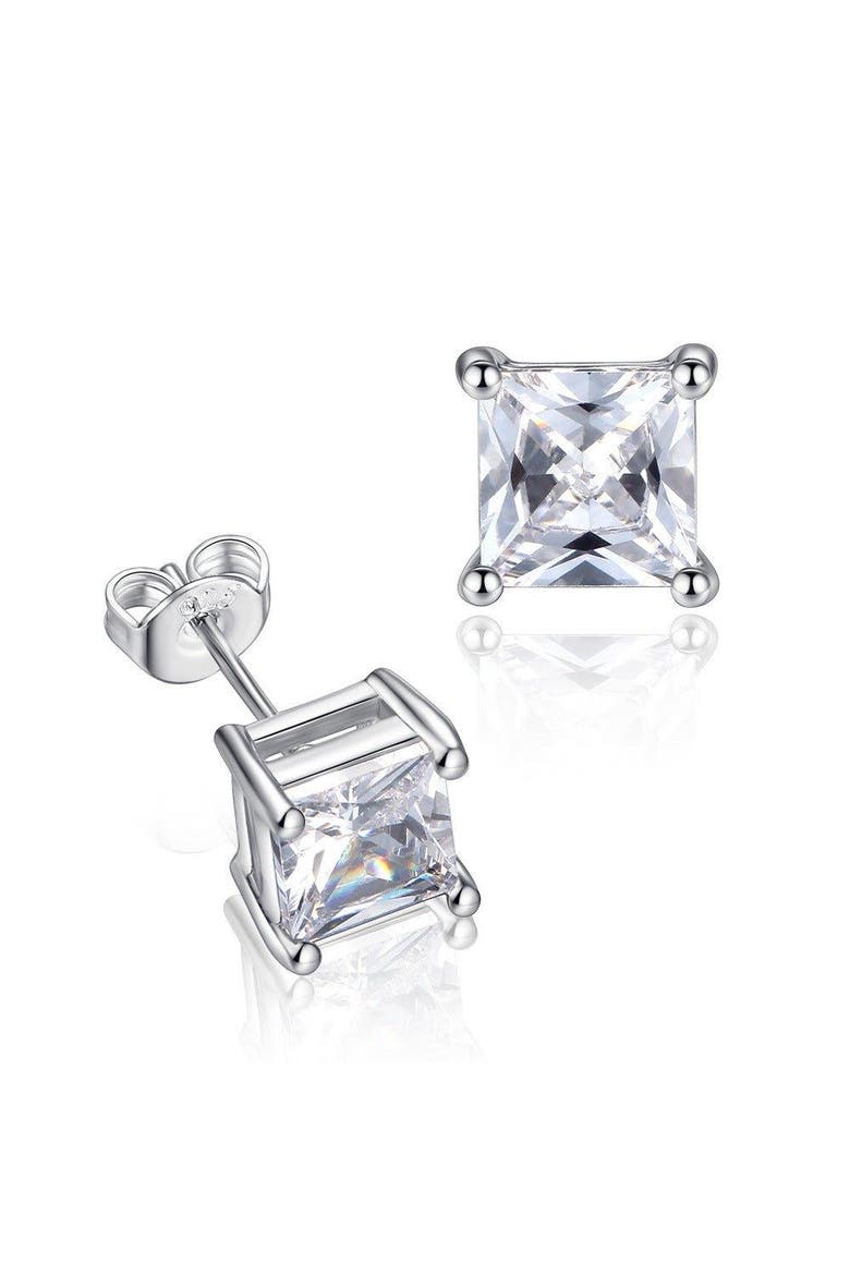 Half Carat Princess Cut Cubic Zirconia Stud Earrings, Main, color, Silver