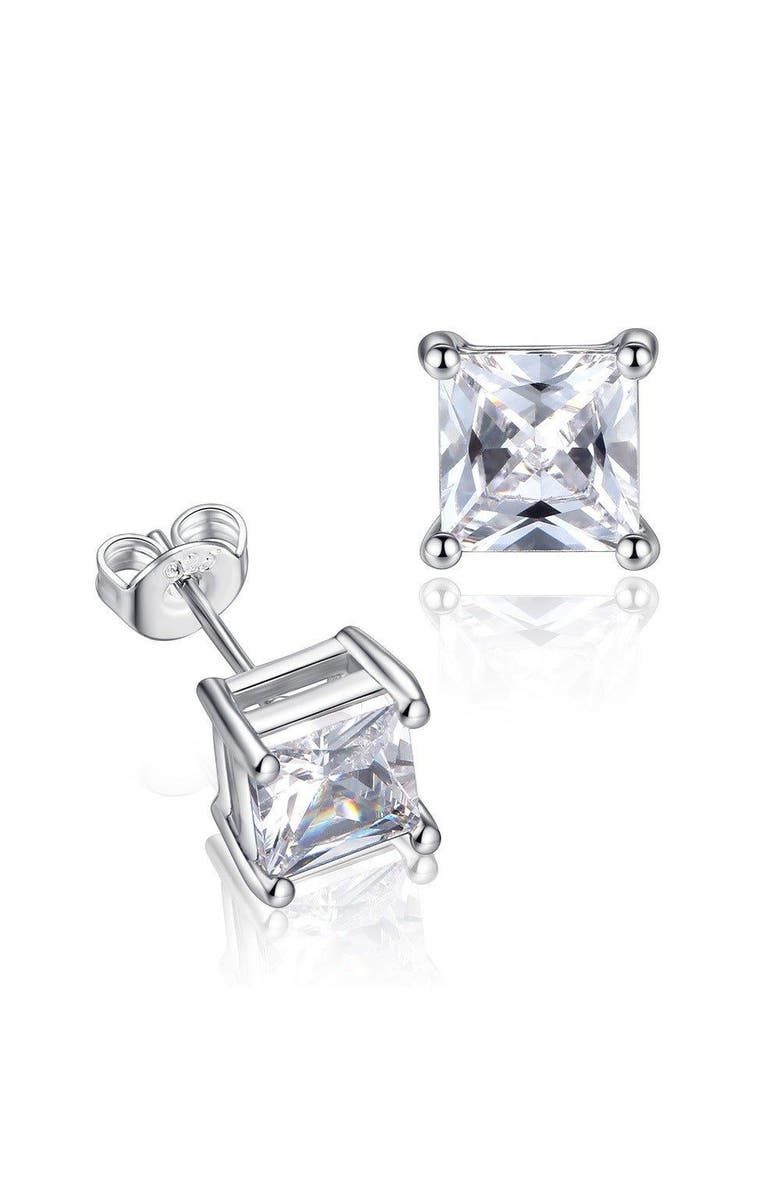 DLORIA Half Carat Princess Cut Cubic Zirconia Stud Earrings, Main, color, Silver