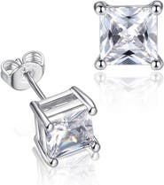 DLORIA Half Carat Princess Cut Cubic Zirconia Stud Earrings