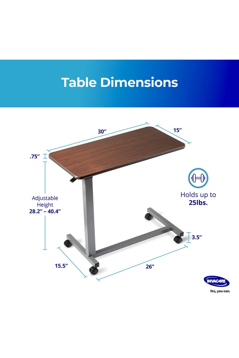 Adjustable Medical Bedside Table with L-Shaped Base, Alternate, color, Brown