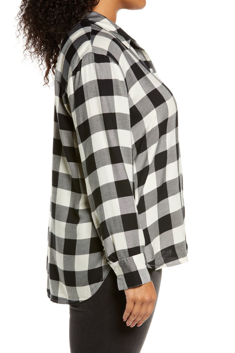 Plaid Boyfriend Shirt, Alternate, color, IVORY- BLACK BUFFALO PLAID