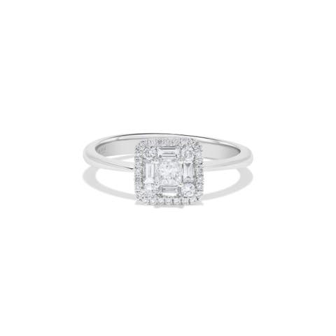 Princess & Baguette Diamond Cluster Ring in 14K White Gold