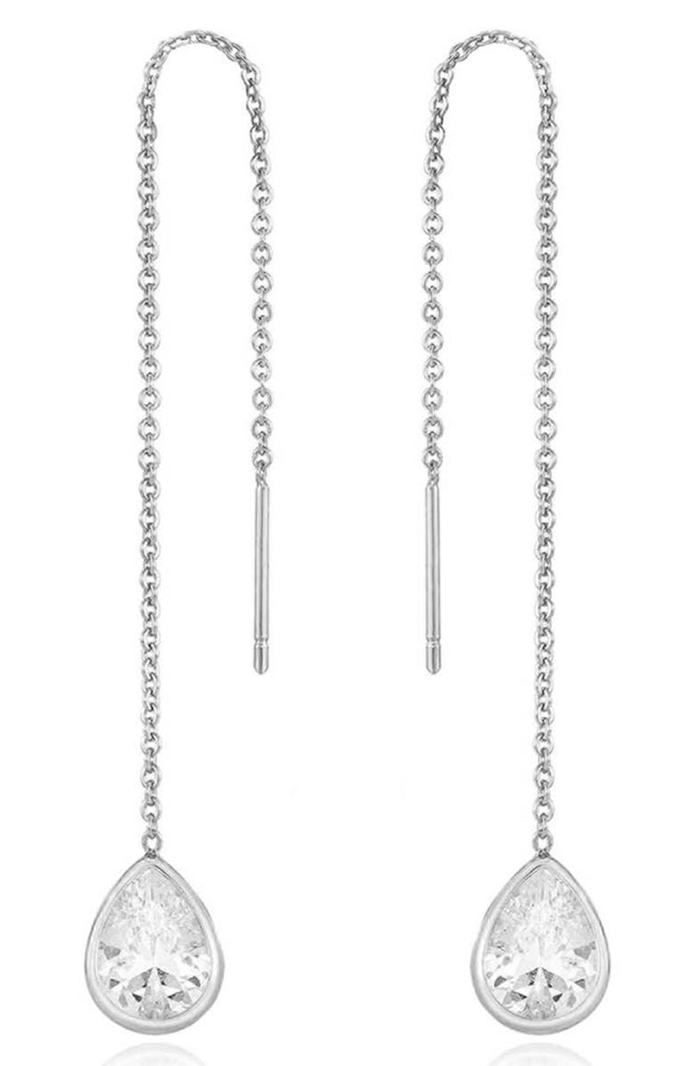 Ettika Barely There Cubic Zirconia Threader Earrings, Main, color, Rhodium