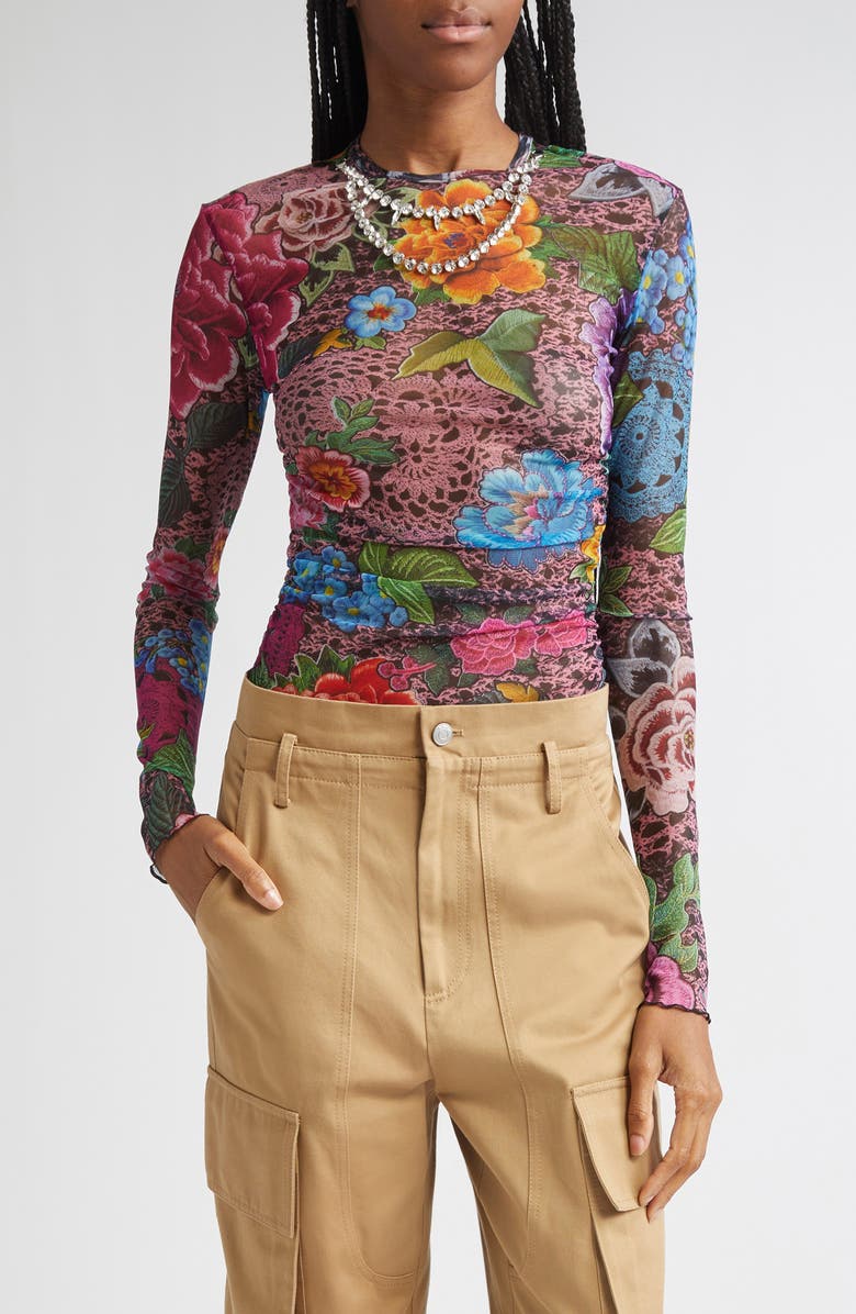 Area Crystal Embellished Floral Tulle Top, Main, color, 