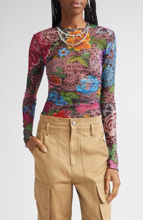 Crystal Embellished Floral Tulle Top