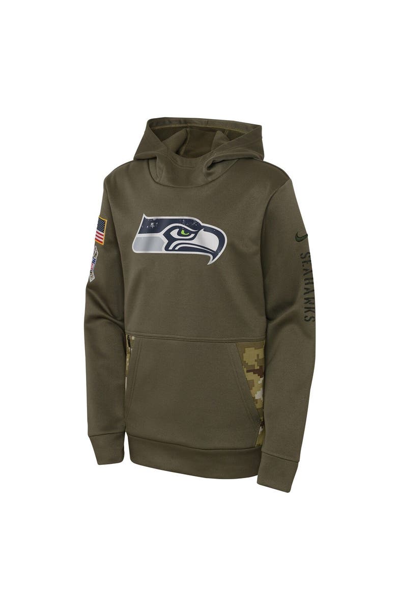 Nike Youth Nike Olive Seattle Seahawks 2022 Salute To Service Performance Pullover Hoodie, Alternate, color, 