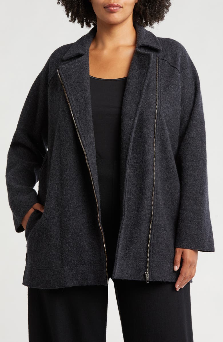 Eileen Fisher Longline Wool Motorcycle Jacket, Main, color, 