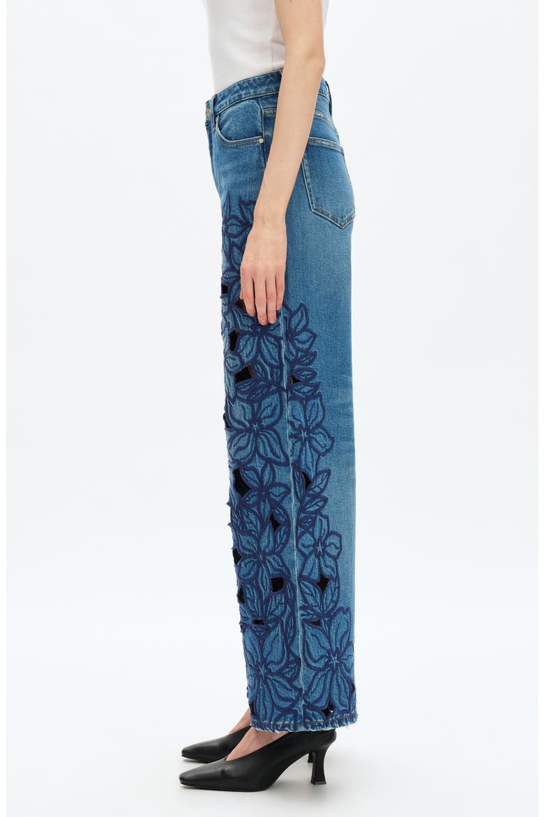 Embroidered High Waist Wide Leg Jeans, Alternate, color, MEDIUM BLUE
