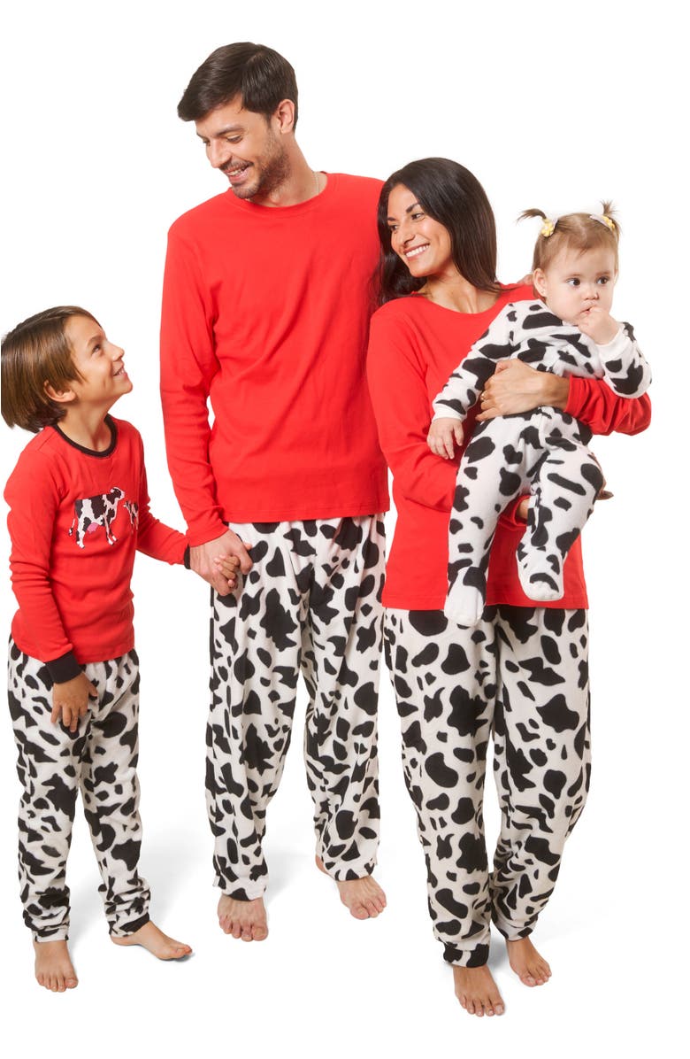 Leveret Footed Fleece Printed Matching Family Holiday Pajamas, Alternate, color, Cow