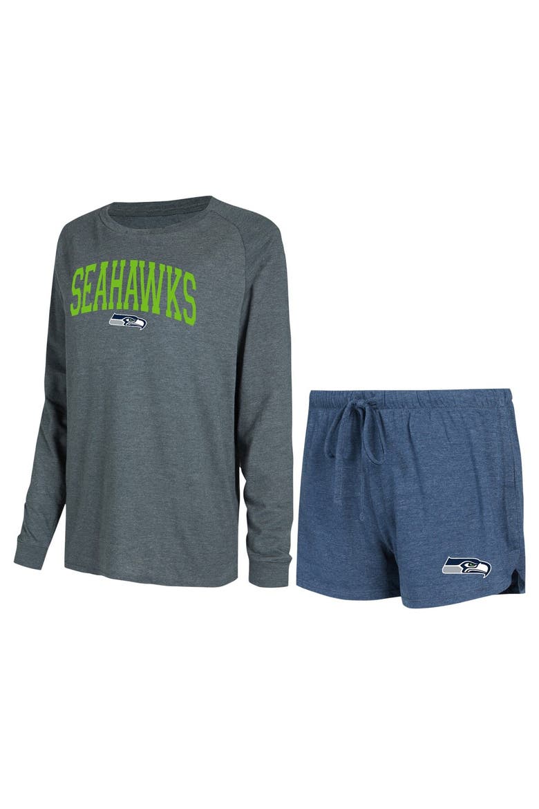 Women's Concepts Sport Navy/Charcoal Seattle Seahawks Raglan Long Sleeve T-Shirt & Shorts Lounge Set, Main, color, Navy