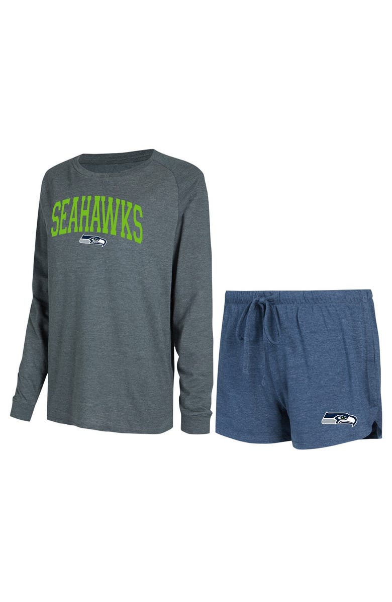 CONCEPTS SPORT Women's Concepts Sport Navy/Charcoal Seattle Seahawks Raglan Long Sleeve T-Shirt & Shorts Lounge Set, Main, color, Navy