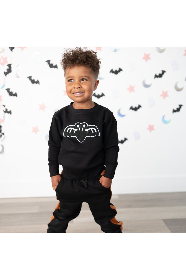 Bat Patch Halloween Sweatshirt, Alternate, color, Black