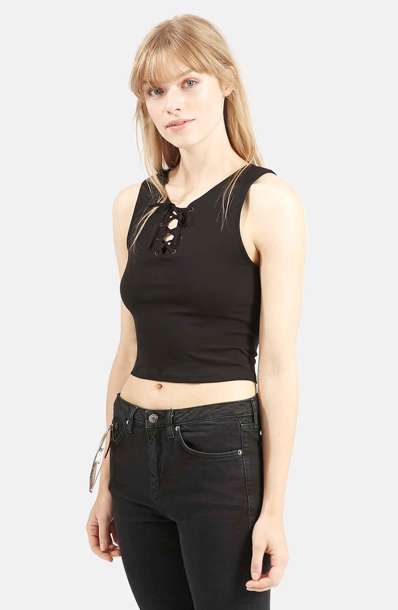 Topshop Lace-Up Crop Top, Main, color,