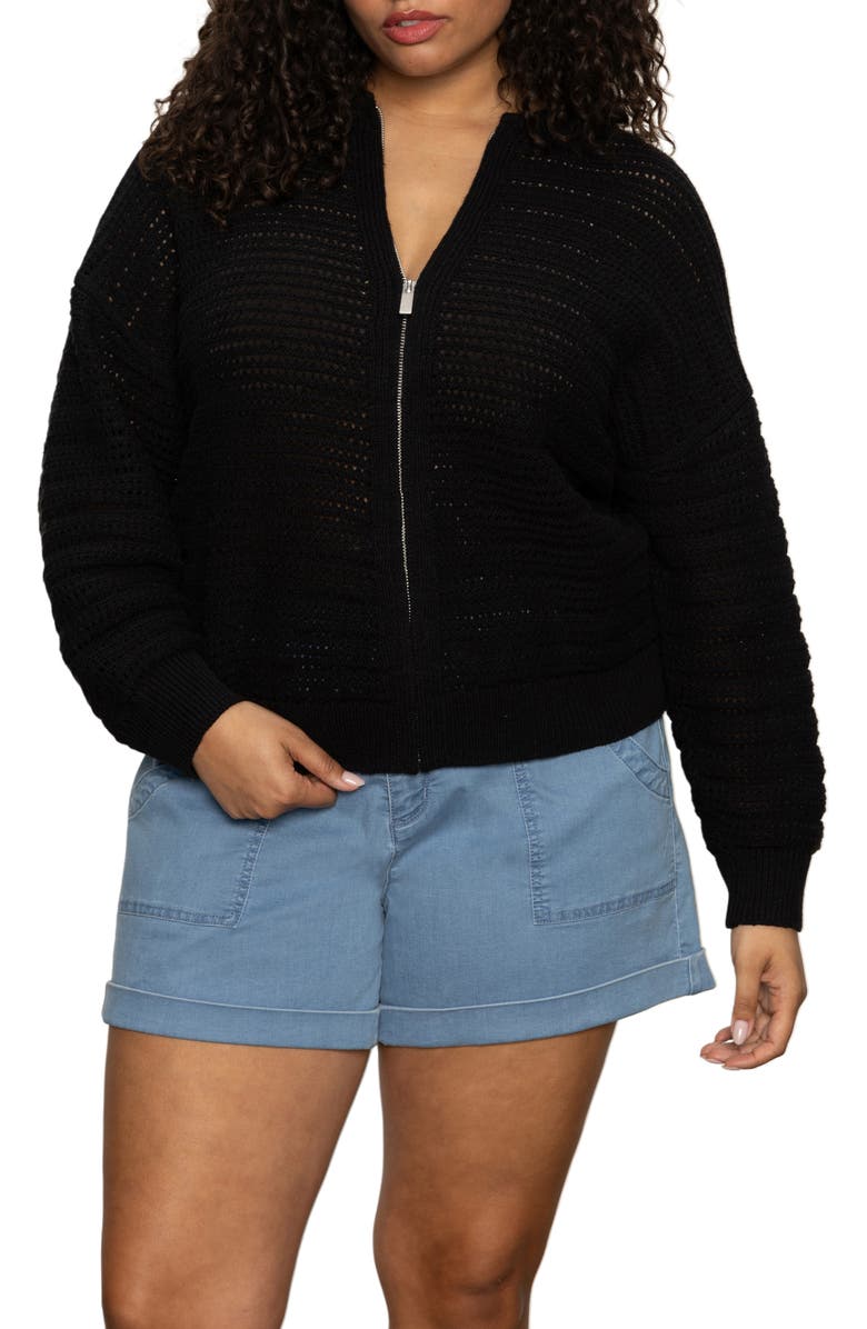 Sanctuary Open Stitch Bomber Jacket, Main, color, Black