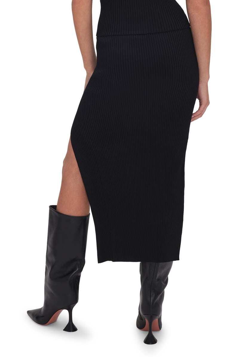 Good American Shine Ribbed Slit Midi Skirt, Alternate, color, Black001