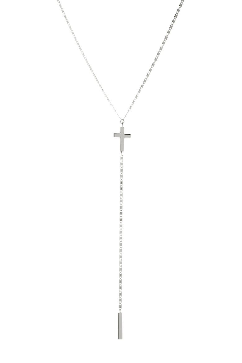 Petite Malibu Cross Bar Lariat Necklace, Main, color, WHITE GOLD