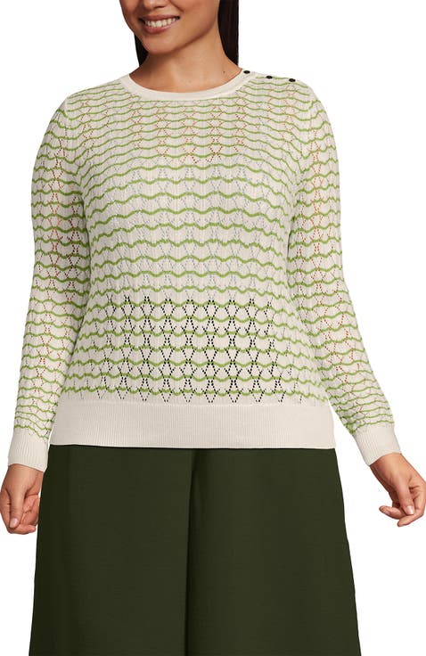 Plus Size Cotton Viscose Button Shoulder Modern Crew Sweater