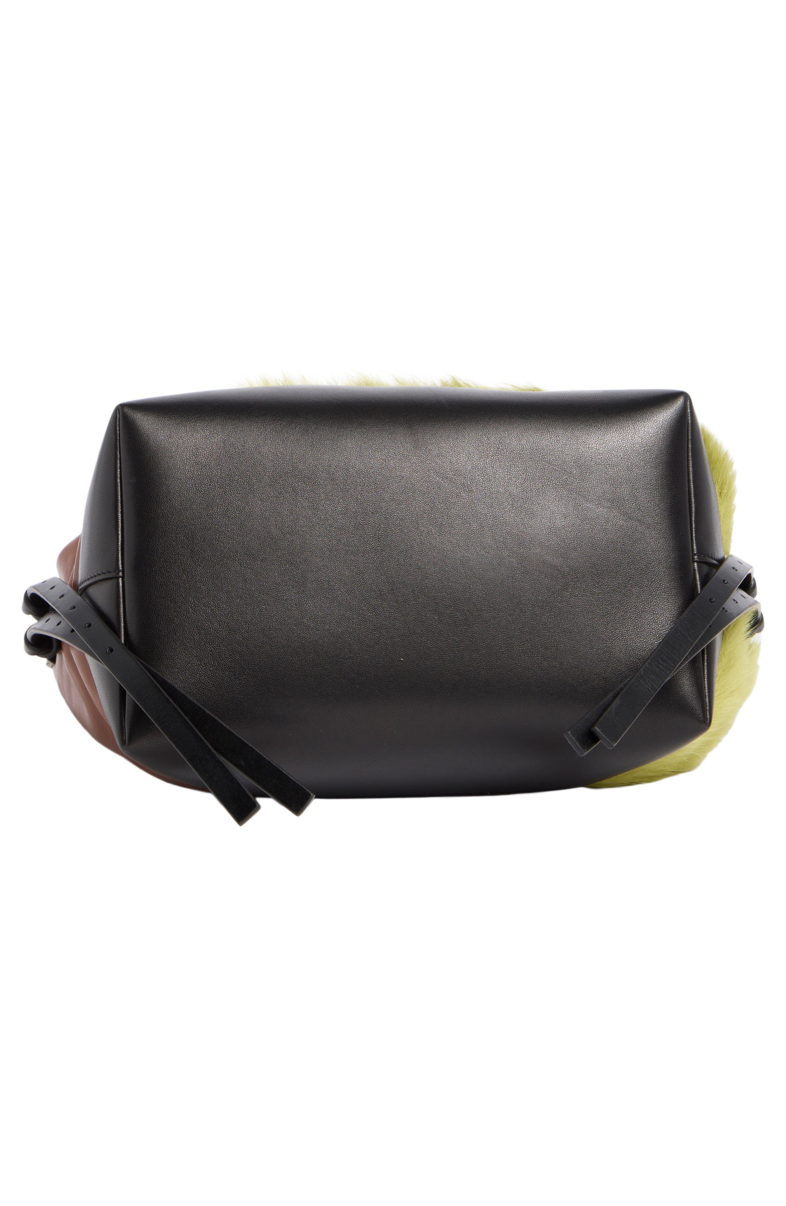 Marni Small Leather & Genuine Calf Hair Hobo Bag, Alternate, color, Zp051 Citronelle/ Moca/ Black